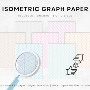 Papel milimetrado isométrico colorido: tamaño carta (EE. UU.) y A4 (descarga digital)