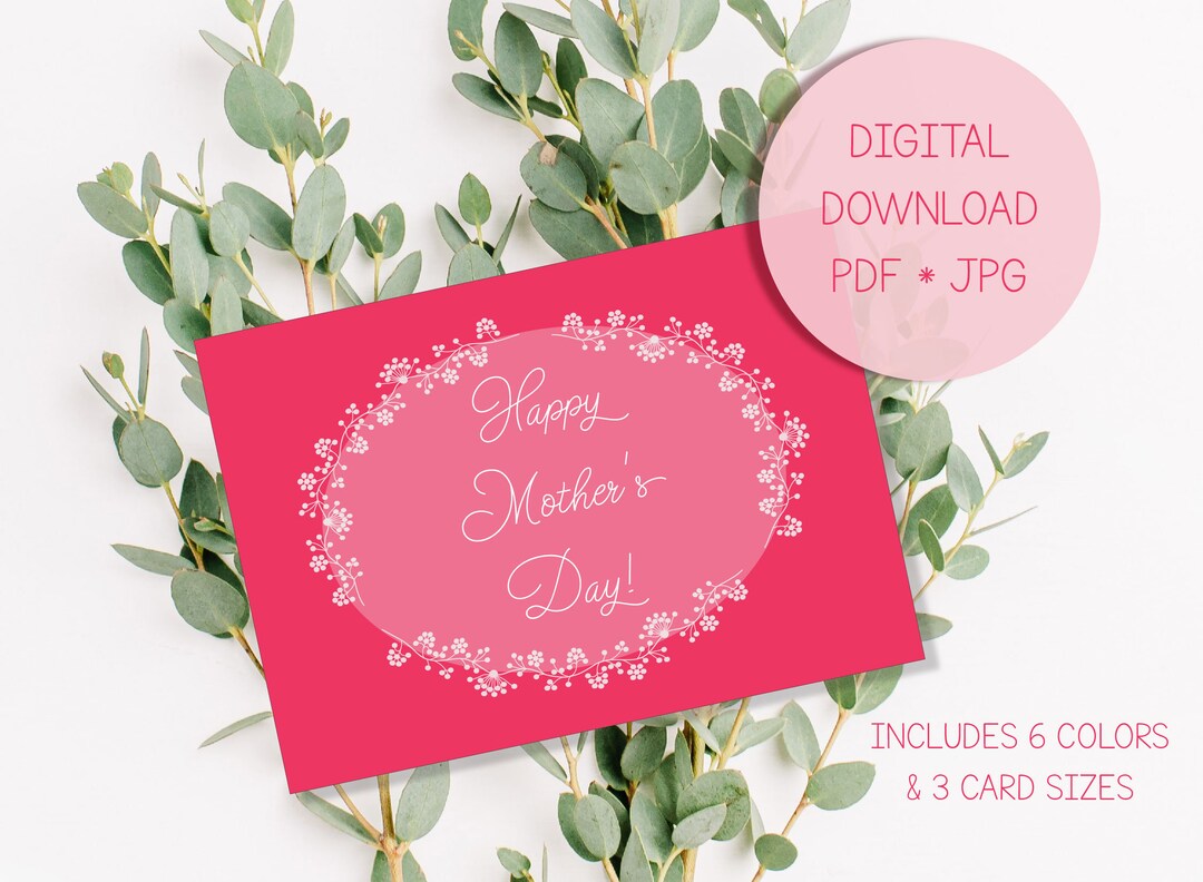 Mother's Day Blank Printable Greeting Card Minimalist Berry Vine Design