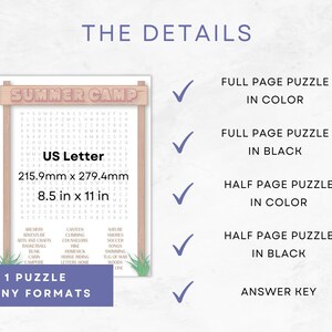Summer Camp Word Search Puzzle Game, Printable Activity (PDF & JPG) - Etsy