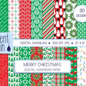 Christmas Scrapbook Paper | Holiday Patterns, Red and Green (Digital Download)