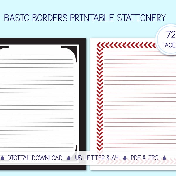 fancy writing paper printable Basic Borders Printable Stationery | Writing Paper for Instant Download | Digital Note Paper | Lined, Unlined | US Letter, A4
