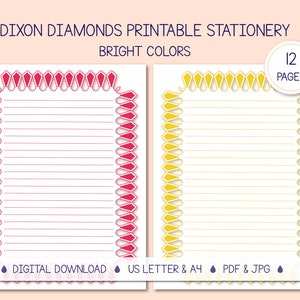 Bright Printable Stationery | Writing Paper for Instant Download | Digital Paper | Lined, Unlined | US Letter, A4