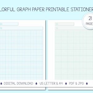 Printable Graph Paper with margins | Grid Paper for Instant Download in Multiple Colors | 3 size squares | US Letter, A4