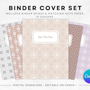 Binder Cover Set with Note Paper | Edit on Canva, Download, Print | Great for Teachers & Students | PDF Files Included | US Letter