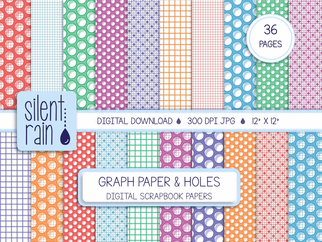 Digital Scrapbook Paper Bundle Graph Paper & Holes Printable Paper for