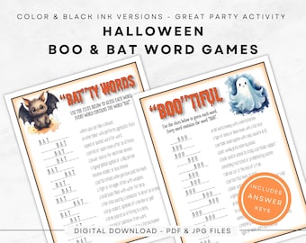 Halloween Word Games, Instant Download, Great Classroom or Party Activity! Print in Color/Black Ink | US Letter - Full/Half Pages