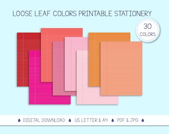 Colorful Loose Leaf Stationery: College Ruled Printable (Digital Download)