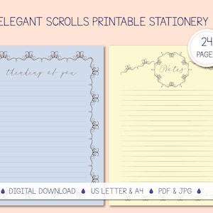 Printable Stationery | Writing Paper for Instant Download | Digital Note Paper | Lined, Unlined | US Letter, A4