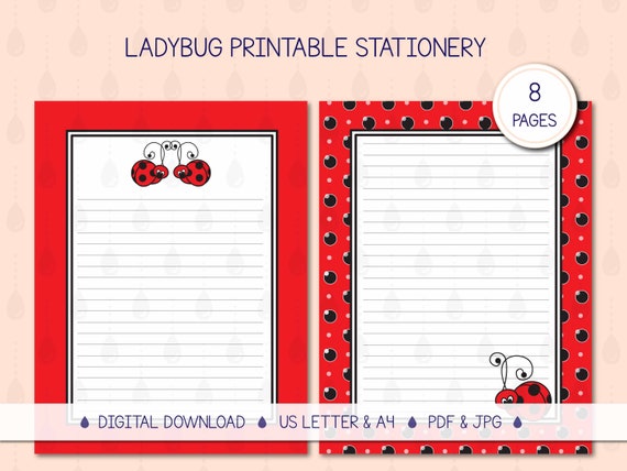 Ladybug Printable Stationery Writing Paper for Instant - Etsy