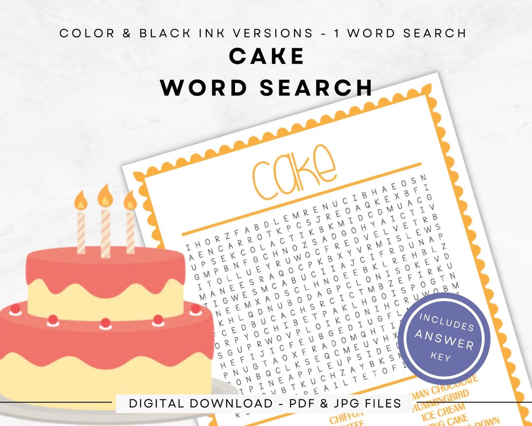 Cake Word Search, Instant Download | Print in Color/black Ink | US ...
