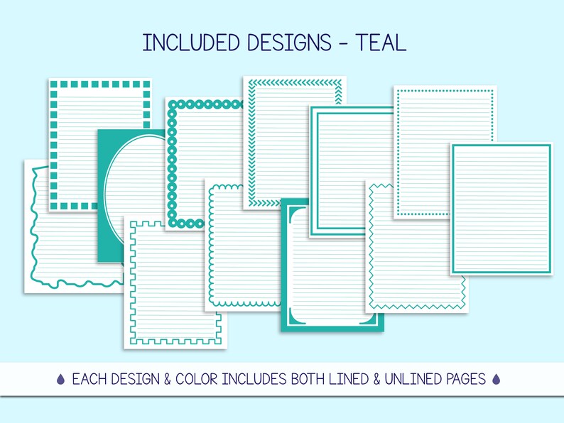 Bordered Printable Stationery, Pink, Teal, Purple (digital Download) - Etsy