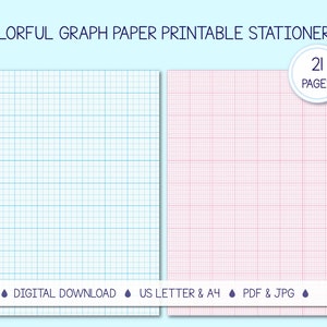 Printable Graph Paper in Multiple Colors | Grid Paper for Instant Download | 3 size squares | US Letter, A4