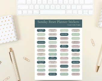 Pegatinas para el planificador "Reinicio dominical" / Kit de pegatinas para la rutina semanal / Preparación de comidas, limpieza y reflexión / PDF imprimible y Cricut PNG