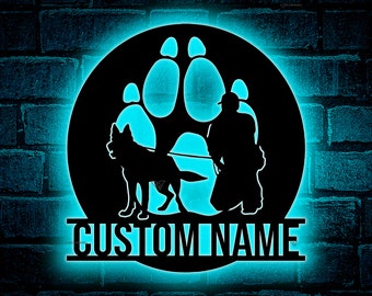 Custom US K9 Dog Metal Wall Art LED Light, Personalized K9 Dog Name Sign Decoration For Room, K9 Dog Metal LED Decor, Police Dog Name Sign