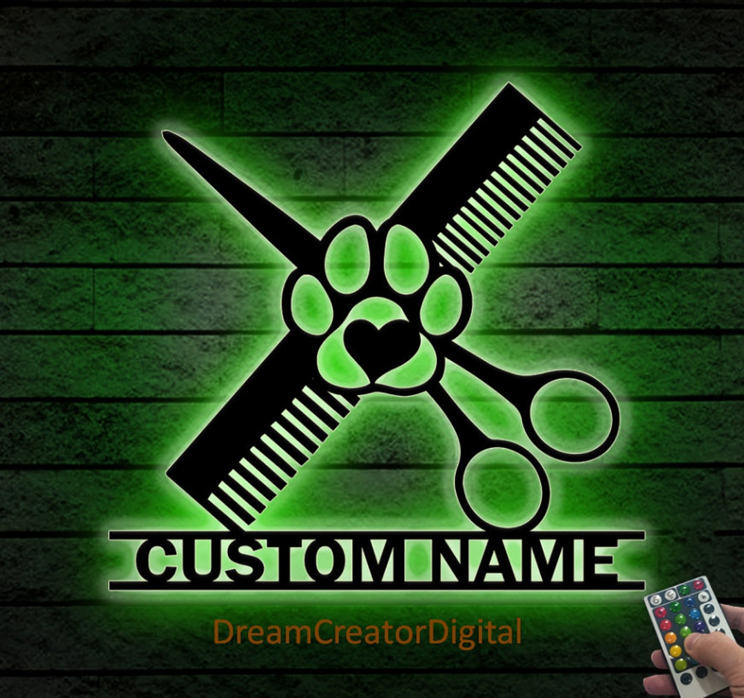 Personalized Groomer Name Sign Custom Dog Grooming Hair Salon Metal