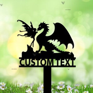 Personalized Dragon & Garden Fairy Stake,Dragon Fairy Metal Stake, Dragon Stake Dragon Sign,Dragon Lover Gifts,Fairy Garden Sign Yard Sign