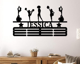 Personalized Cheerleader Name Medal Holder LED,Custom Cheerleader Medal Hanger,Cheer Sport Display Awards,12 Rungs for Medals & Ribbons