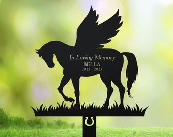 Custom Horse Memorial Stake, Horse With Wings Memorial Sign, Horse Lover Gift, Sympathy Sign, Horse Loss, Pet Grave Marker, Horse Name Sign