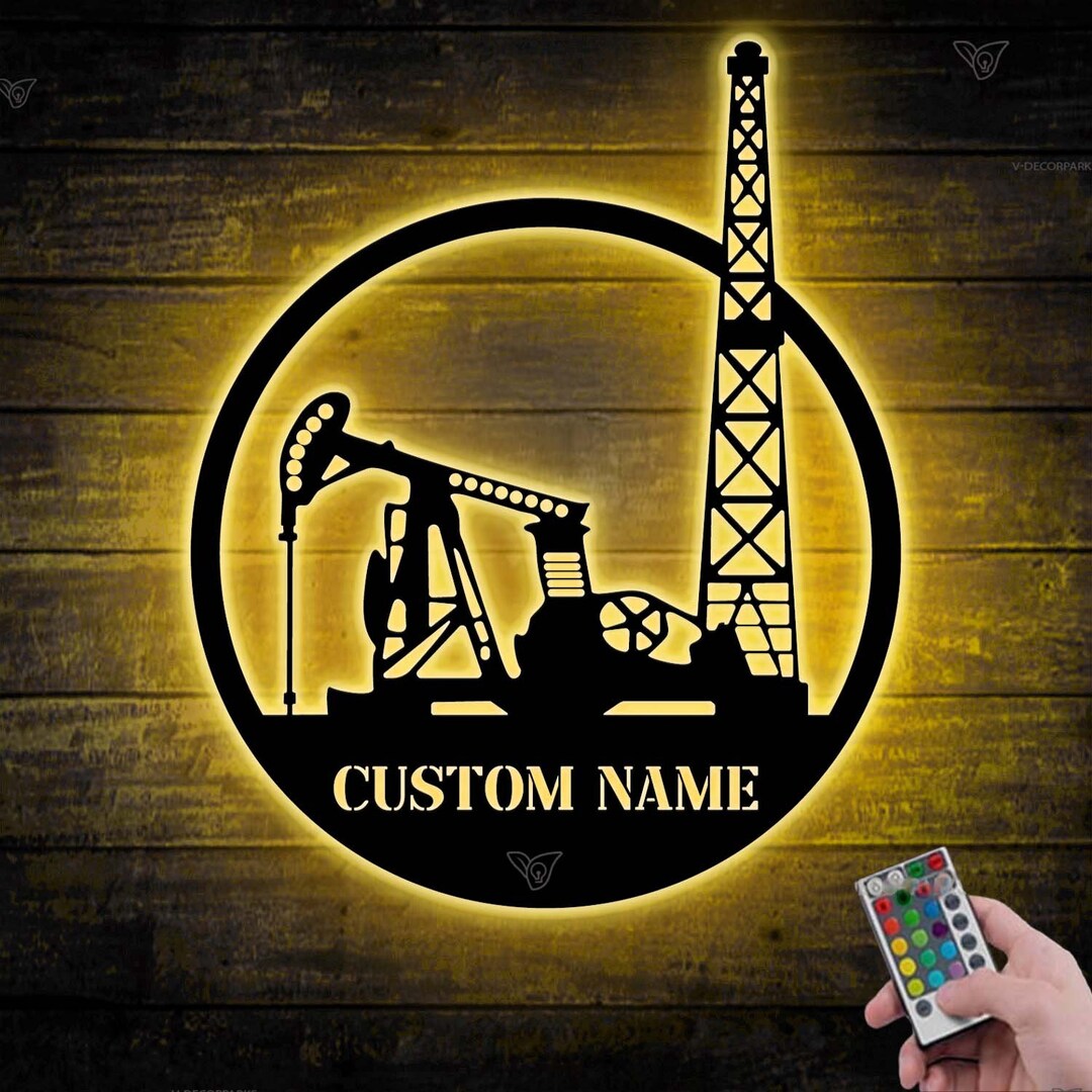 Custom Oil Field Metal Wall Art LED Light Personalized Oil Rig