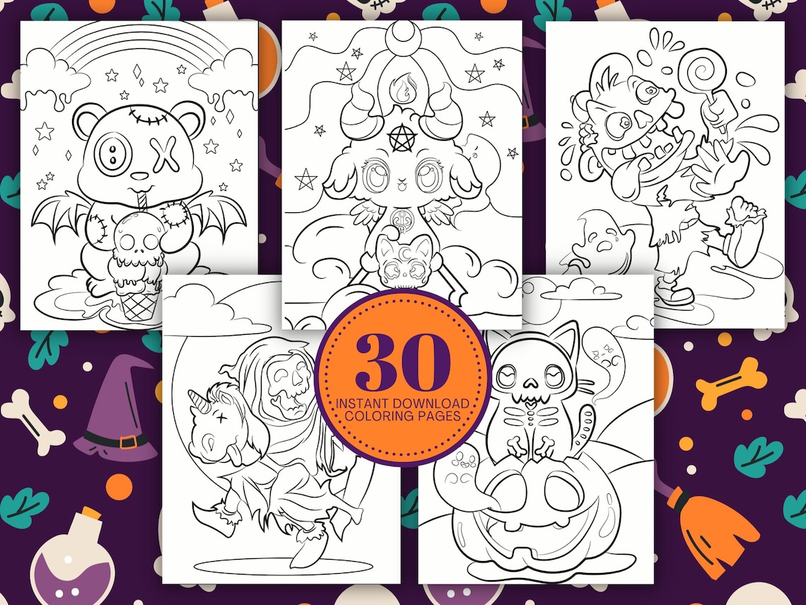 Cute Creepy Kawaii 30 Instant Download Coloring Pages PDF &amp; - Etsy
