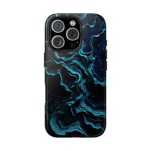 青い抽象的なタフな携帯電話ケース、保護電話カバー、ハードシェル携帯電話アクセサリー、ユニークな携帯電話スキン、クールなパターンの携帯電話