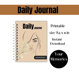 Daily Journal Printable and Instant Download, Personal Journal Print, Notes pages Downloadable journal, Memories every day