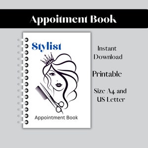 Appointment Book for stylist, printable and instant download, keeps you organized. Digital item. US Letter size and A4