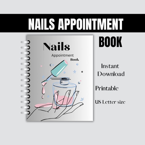 Nails appointment book Printable and Downloadable, keeps you organized Daily or Weekly with your appointments, Nails Tech Book