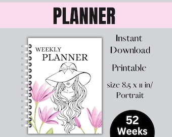 Weekly  Planner Printable and  Downloadable, Yearly and productivity planner keeps you organized at home or work. It's a Digital item