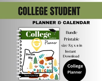 College Bundle Student Planner & Calendar Printable and Instant Download, Productivity Planner keeps you organized yearly ,Weekly Plan