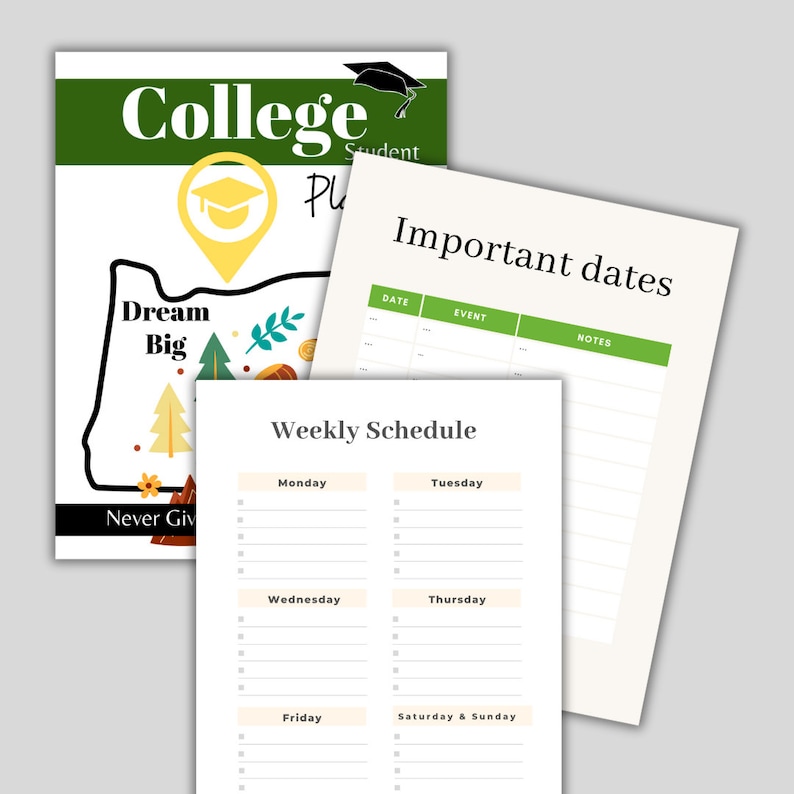 College Bundle Student Planner & Calendar Printable and Instant