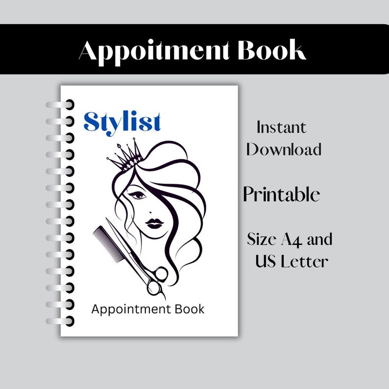 Appointment Book for stylist, printable and instant download, keeps you organized. Digital item. US Letter size and A4