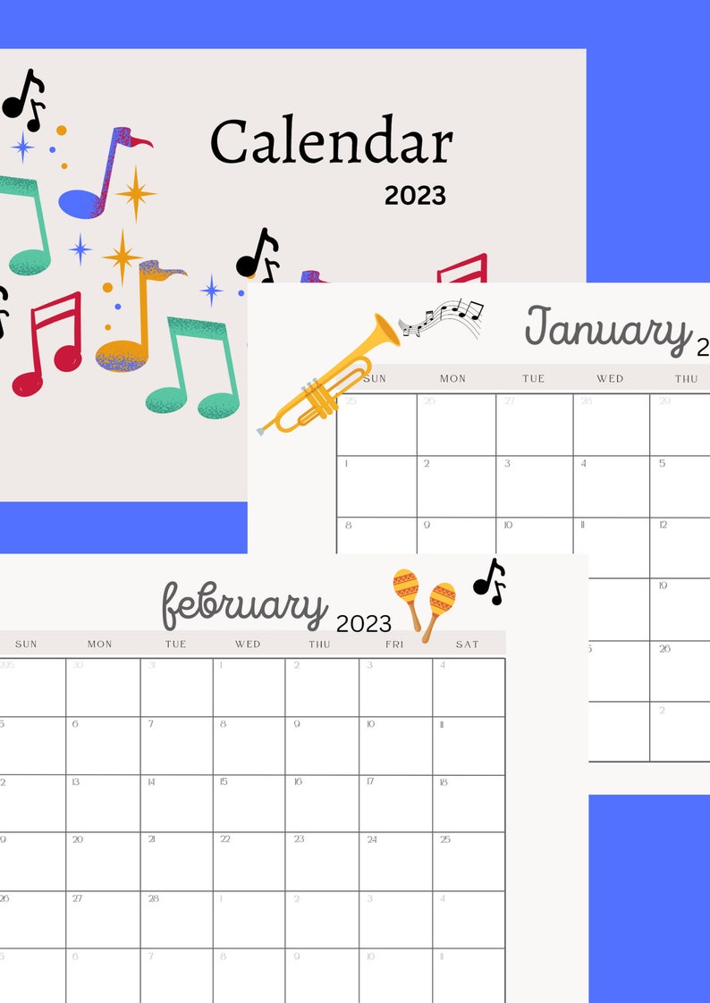 Digital Calendar Printable Music Design Etsy