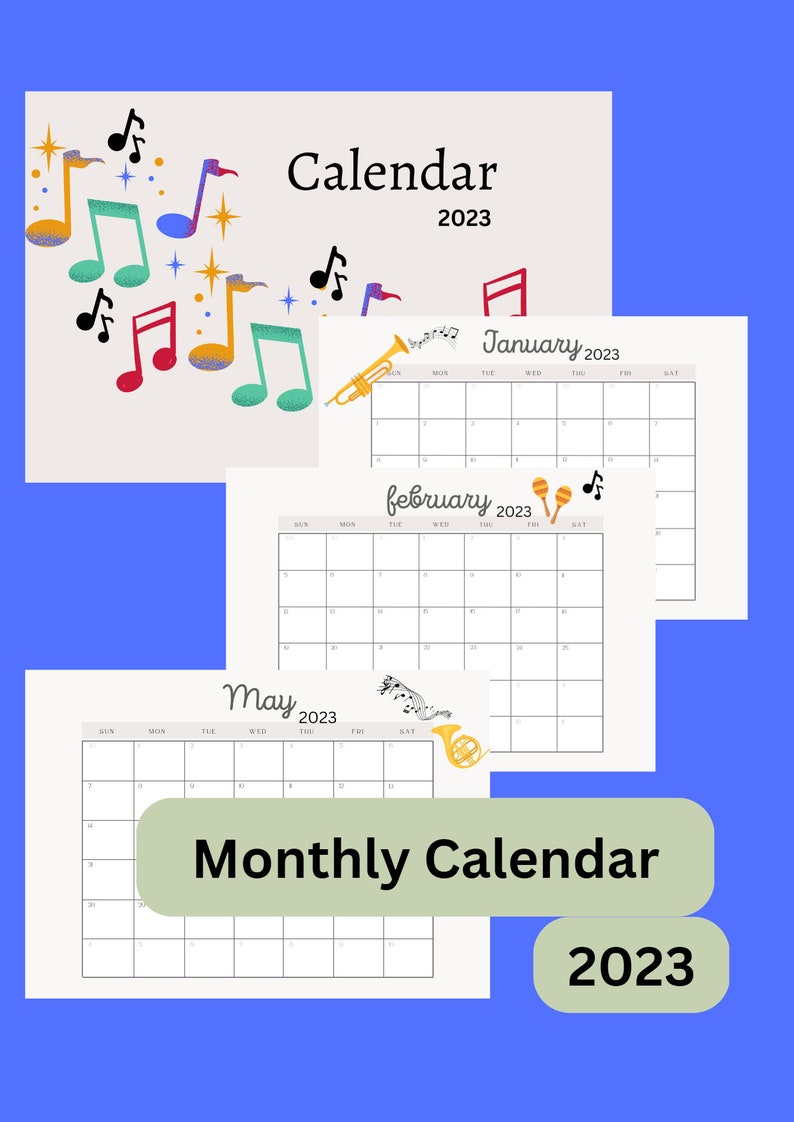 Digital Calendar Printable Music Design Etsy