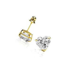 14k Solid Gelbgold Herz Ohrstecker Simulierte erstellt Diamant Schraubverschlüsse alle Größen