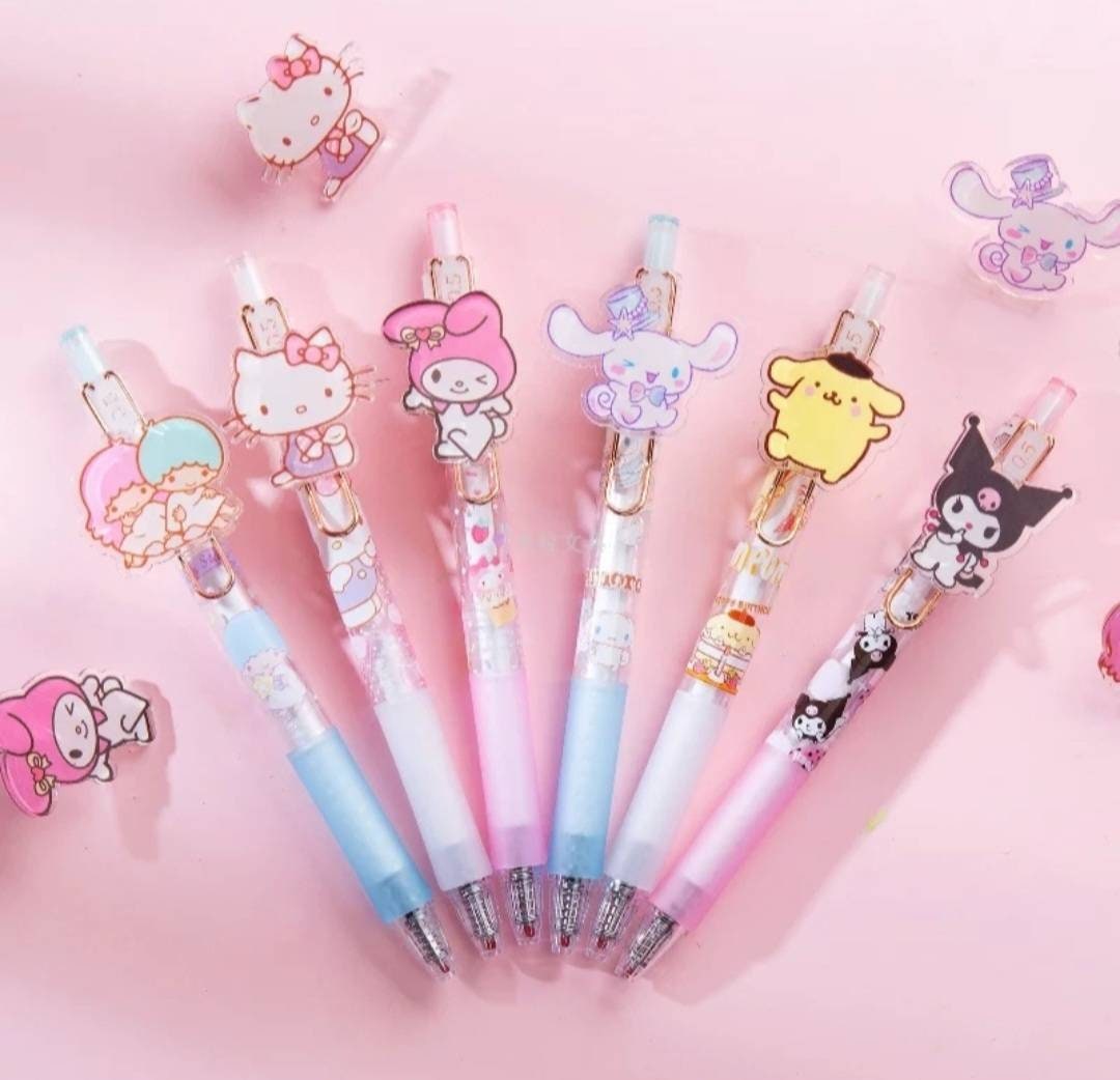 Retractable Gel Pen, Planner Pens, Kawaii Stationary, 6 Colors, Cute Pens,  0.5mm, Sign Pen, Gel Ink Pen, Black Gel Pens, Aesthetic Pens 
