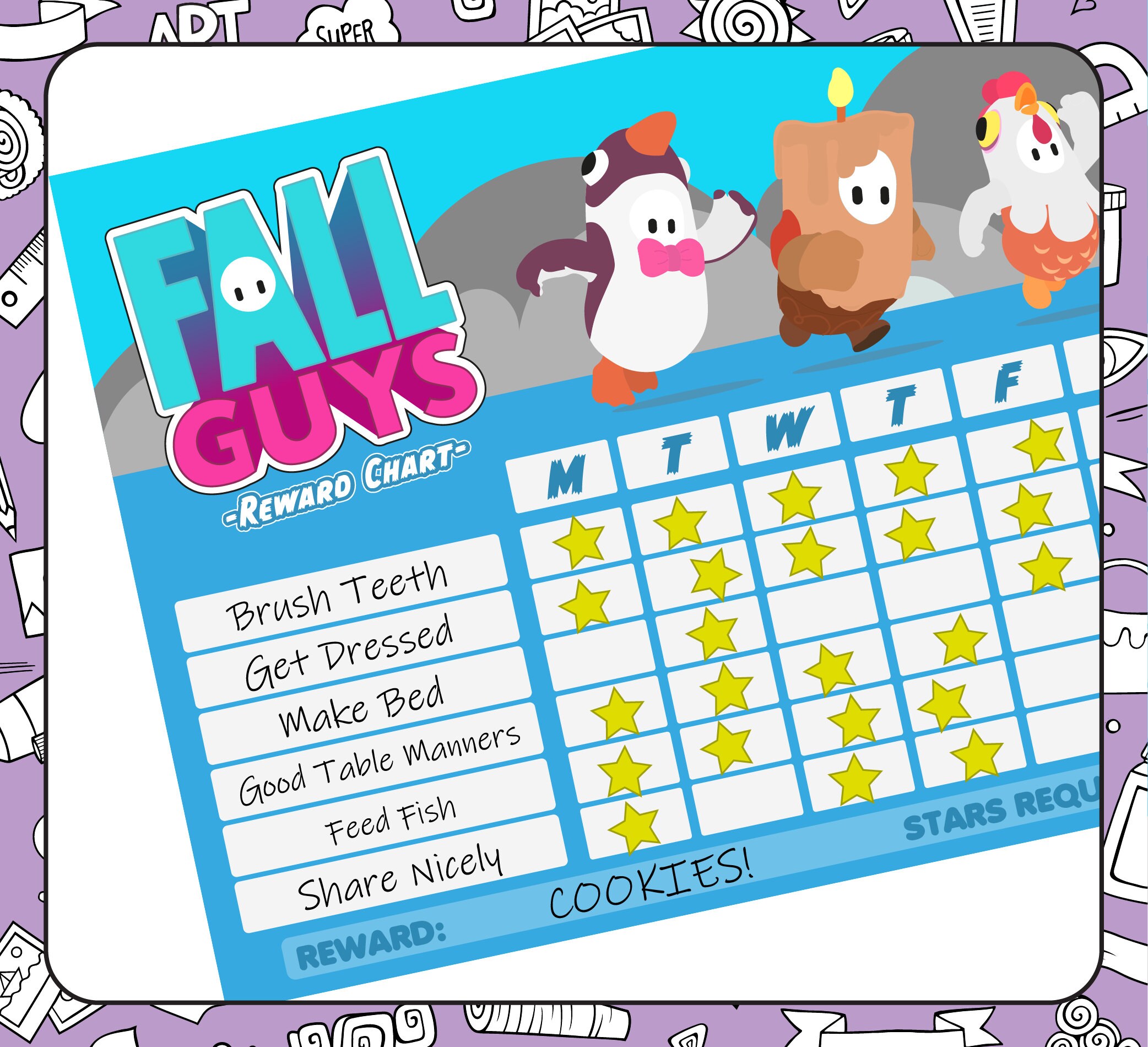 FALL GUYS Reward Chart Etsy UK