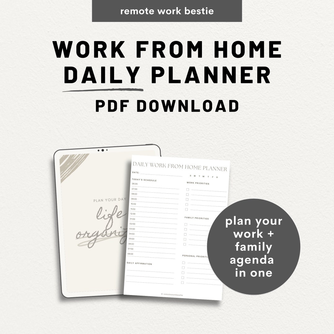 Daily Work From Home Planner PDF, Remote Work Planner, Printable