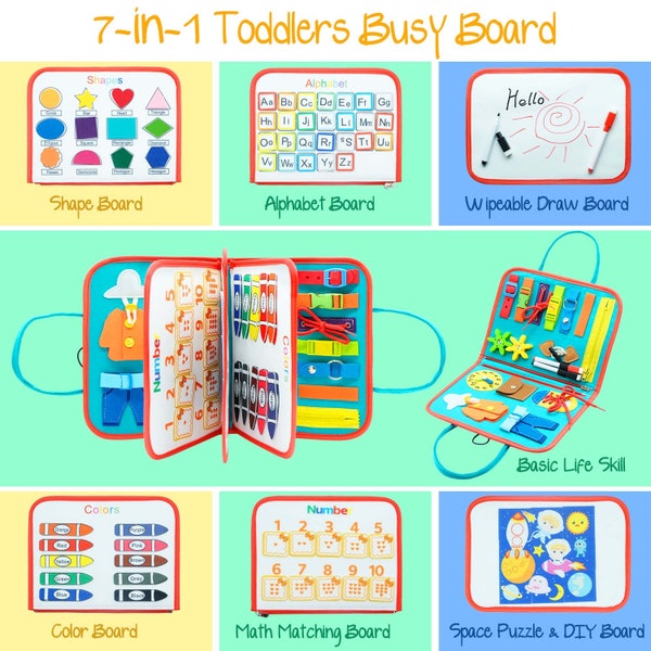 Toddler Busy Board| Montessori Toys| Toddler Activities for Travel Toddler Gifts| Educational Toys| Felt Book|Toddler Quiet Books|Busy book