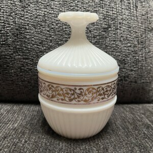 Vintage Avon Milk Glass Lidded Ribbed Jar