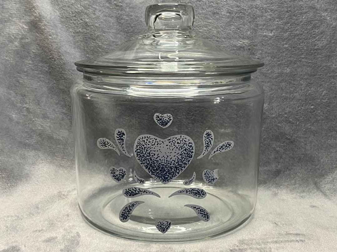 Vintage Anchor Hocking Glass Canister and Lidblue Hearts Etsy