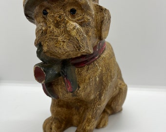 Vintage Chalkware Bulldog With Hat and Pipe Statue Carnival Prize