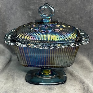 Vintage Indiana Iridescent Blue Windsor Carnival Glass