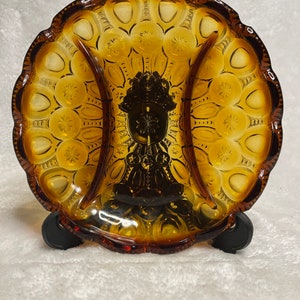 Vintage L. E. Smith Moon and Star Amber Divided Relish Dish - No. 4281