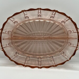 Vintage Pink Depression Glass Divided Relish Dish