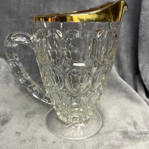 Vintage Footed Jeannette Clear Glass Thumbprint Pitcher