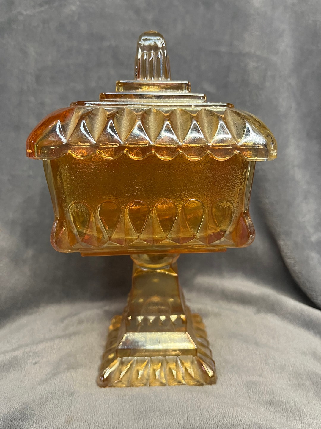 Vintage Glass Wedding Cake Box Dish W/ Lid Etsy