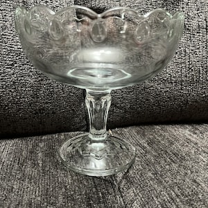 Vintage Indiana Glass Clear Teardrop Scalloped Pedestal Compote Candy Fruit Bowl