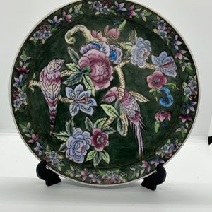 Vintage Chinese Decorative Birds Flowers Green Art Plate-Andrea by Sadek