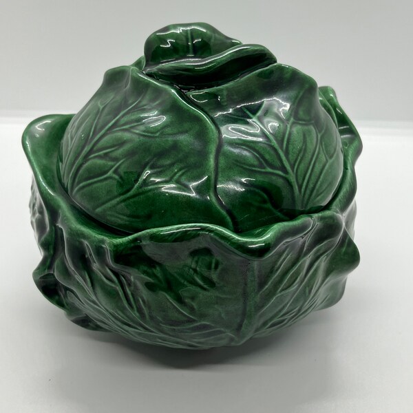 Vintage Holland Mold Green Majolica Cabbage Bowl With Lid